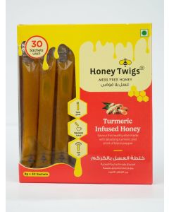 Honey Twigs Turmeric Honey, 240gms (30x8g Single Sachets ) / Traceable Source / Zero Additives / Zero Added Sugar / Multifloral Honey Infused with Lakadong Turmeric & Black Pepper / For Enhanced Immunity