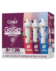 Cirkul GoSip Caffeine Flavor Water Variety Pack - 6 Cartridges with Blue Raspberry, Black Cherry, and Strawberry Watermelon