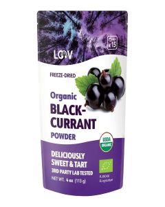 LOOV Blackcurrant Powder Organic, Rich in Anthocyanin and Vitamin C, Made from 100% Whole Blackcurrants, Freeze Dried, 4 oz, Raw, Grown in Northern Europe, 14-day Supply, USDA/EU Certified Organic