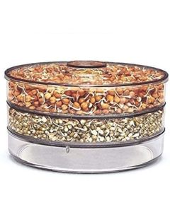 Sixfire Sprout Maker with 3 Compartments for Multi Purpose Use Plastic Grocery Container Sprouted Grains Seeds Dal Channa Chole Ragi Organic Sprouting Jar 3Layer