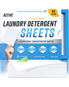 Laundry Detergent Sheets Eco Washing Strips 80 Loads Liquidless Fresh Scented Clothes Washer Sheet Zero Waste Travel Laundry Strip Dissolvable Space Saving Sheets for HE Linen Scent