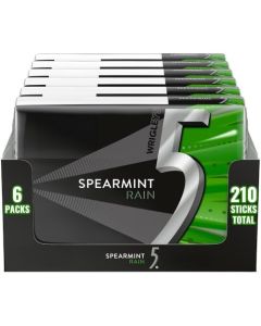 5 GUM Spearmint Rain Sugar Free Chewing Gum Refreshing Invigorating Minty Flavor Five Gum 35 Stick Pack 6 Packs