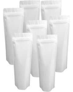 VELEXE Matte White Reusable Zip Lock Stand Up Pouches / Size: 150mm x 220mm / Capacity: 500 Grams / Pack of 50 / Durable, Airtight, Multi-Purpose Kitchen Storage Pouch for Food & Snacks