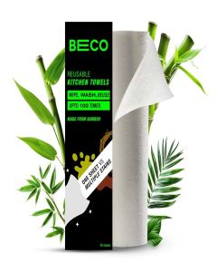 Beco Reusable Kitchen Towel Roll-2000 Times Washable/Soft & Highly Absorbent/Better Alternative to Dishcloth, Kitchen Tissue Paper Roll/Paper Towel/Eco Bamboo Wipes for Home Cleaning/20 Sheets