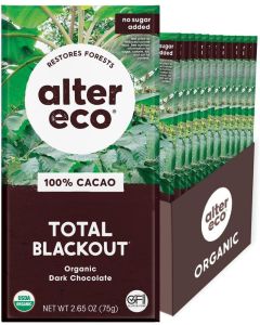 Alter Eco Total Blackout Organic Dark Chocolate Bars - 100% Cacao, Fair Trade, Non-GMO, Gluten Free (12-Pack)