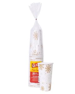 Glad Everyday Disposable Paper Cups, Holiday Silver & Gold Snowflake Design - Heavy Duty Drinking Cup for All Beverages and Every Day Use, 12 Ounce, 20 Count