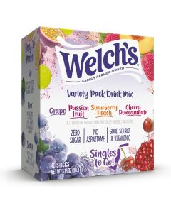 Welch's Singles To Go Variety Pack Drink Mix - 40 Sticks with Grape, Passion Fruit, Strawberry Peach, and Cherry Pomegranate Flavors