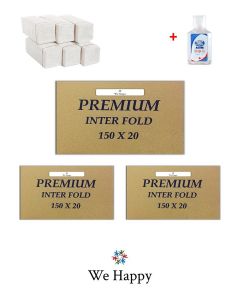 We Happy Premium Interfold Tissue Paper Hand Towel 150 Sheets x 60 Packs - 9000 Pieces Ideal for Kitchen Bathroom Table and Napkin Use with Hand Sanitizer 50ml