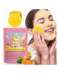 60Pcs Kojic Acid & Turmeric Cleansing Pads For Dark Spots, Turmeric Kojic Acid Cleansing Pads Helps Balance Skin Oil & Water, Fade Spot, Face Cleansing & Exfoliation, Facial Cleansing Pads