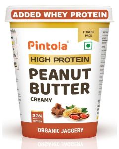 PINTOLA 33G Whey Protein Added Peanut Butter / Sweetened with Organic Jaggery / 0% Refined Sugar & 0% Salt - 510g Creamy