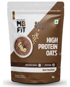 Fit High Protein Oats 1 kg Dark Chocolate 22 g Protein Rolled Oats Breakfast Cereals for Weight Management