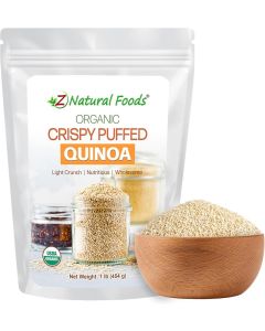 Z Natural Foods Organic Crispy Puffed Quinoa - Vegan Superfood Snack, Gluten-Free, 1 lb