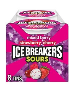 ICE BREAKERS Sours Assorted Fruit Flavored Sugar Free Mints Tin 15 oz Pack of 8