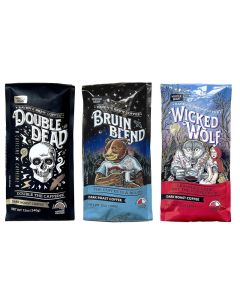Ravens Brew Whole Bean Coffee Variety Pack 3 Delicious Flavors Double Dead Bruin Blend and Wicked Wolf 12oz each
