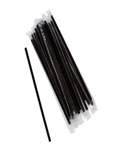 Perfect Stix Jumbo Size 7.75" Black Wrapped Clear Standard Plastic. Pack of 500 Count. Black Wrapped Plastic Straws.