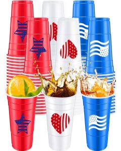 Qinyoung 30 Pcs Veterans Day Plastic Cup 16oz Disposable Red White Blue Patriotic American Flag Cup for Drinking Patriotic Party Favors for Memorial Day Party Decoration Supplies