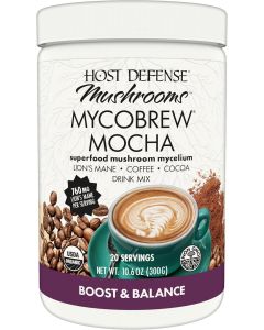 Host Defense MycoBrew Mocha - Superfood Mushroom Drink Mix with Lion's Mane, Cocoa, and 100% Arabica Coffee - 10.6 oz (20 Servings)