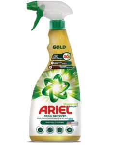 Ariel Gold Stain Remover Spray 750ml for Clothes, Laundry Stain Cleaner for White and Colored Fabrics, Pre Wash Treatment for Tough Stains, Coffee, Oil, Ketchup, Makeup, Red Wine and Grass