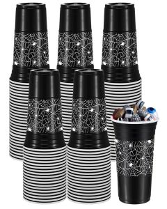 Jingmore 50 Pcs Halloween Plastic Cups, 16 oz Black Disposable Cups for Hot Cold Drinks, Party Decoration Supplies and Favors