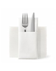 JEBBLAS Disposable Cloth Like Napkins Builtin Flatware Pocket Wedding Party Linen Feel White Napkin Prefolded for Silverware50 Count