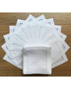 White Linen Cocktail Napkin 6x6 Set of 50 Linen Cloth Napkin CoastersLadder Hemstitch 100 Linen Beverage Party Napkin Coaster Super Value Bulk 50 Pack