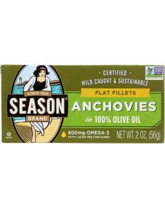 Season Brand Flat Fillets of Anchovies in 100% Olive Oil - 2 oz