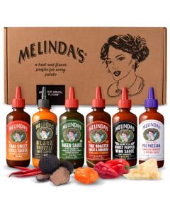Melindas A Taste of Melindas Collection Craft Pepper Sauce and Condiment Gift Set Includes Black Truffle Thai Sweet Chili Roasted Garlic Habanero Ghost Pepper Spicy Polynesian 12 oz 6 Pack