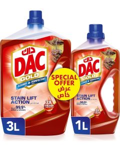 DAC Gold Disinfectant Cleaner - Oud (3 Litres + 1 Litre), All Purpose For 99.9% Germs And Bacteria Removal, With Long-Lasting Cleanliness Freshness