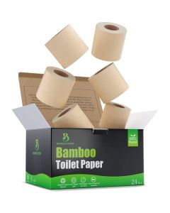 Premium Bamboo Toilet Paper PFAS Free Chemical Free Toilet Paper Unbleached 24 3PLY 300 Sheets FSC Certified Organic Brown PlantBased TreeFree Plastic Free BPA Free 24