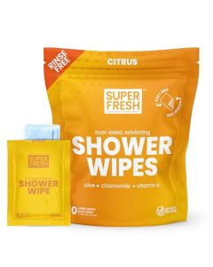 Super Fresh Shower Wipes Large Citrus Cedar Body Wipes for No Rinse Bathing Personal Hygiene Gym Travel or Camping Enriched with Aloe and Vitamin E 10 Individually Wrapped Disposable Sheets