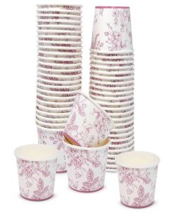 Gift Boutique 48 Pack Pink Chinoiserie Floral Treat Snack Cups 10oz Disposable Paper Cup Frozen Ices Dessert Bowls Spring Flowers for Birthday Party Supplies