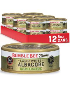 Bumble Bee Prime Solid White Albacore Tuna in Olive Oil, 5 oz Cans (Pack of 12) - Premium Wild Caught Tuna with 30g Protein per Serving