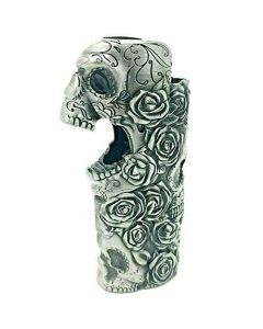Rose Skull Skeleton Metal Lighter Case Cover Holder fits BIC Full Standard Size Lighter J6