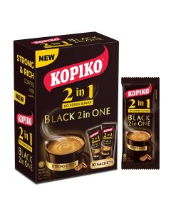 Kopiko 2in1 Black Instant Coffee Mix with No added Sugar Strong and Smooth Taste, 10g pack of 10