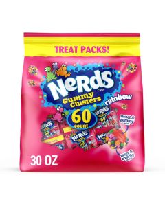 NERDS Gummy Clusters Candy Treat Packs - Rainbow Flavor, 30 oz (60 ct) - Crunchy and Gummy Halloween Candy Variety Pack