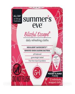 Summer's Eve Blissful Escape Feminine Wipes, Gentle pH-Balanced Formula Helps Control l Odor, Individually Wrapped Wipes, 12 Count