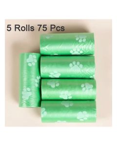 75 Pcs Green Leak-Proof Dog Waste Bags (5 Rolls) – Strong Paw-Print Poop Bags, Easy-Tear & Odor-Blocking, Heavy-Duty 2kg Capacity for Clean Outdoor Walks