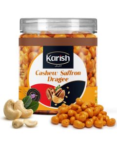 Karish Cashew Nut Coated With Saffron Chocolate / Natural & Rich in Aroma of Kesar / Unique Gourmet Gift For Special Occasions / Delicious Dry Fruits Choco Snack For Family & Loved Ones / 180 gm