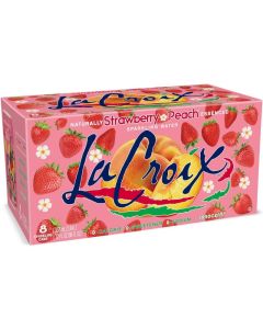 La Croix Sparkling Water Strawberry Peach - 355 ml Cans, Pack of 8, Naturally Essenced, Zero Calories, No Sodium
