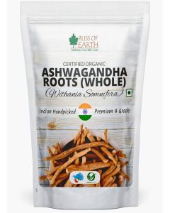 Bliss of Earth Certified Organic Ashwagandha Roots Whole 100 g / Premium Withania Somnifera Indian Ginseng • Natural Adaptogen for Stress Relief & Immunity