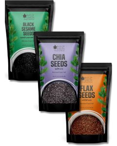 Raw Chia, Flax & Black Sesame Seeds Combo for Weight Loss, Plant-Based Seeds for Eating, High Protein Superfood Seed Mix for Smoothies, Salads & Baking, Omega & Calcium Rich – 600g Each