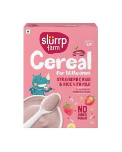 Slurrp Farm Cereal, Ragi, Rice and Strawberry with Milk, Instant Healthy Food, NO Added Sugar, Mildly Sweetened with Date Powder, 200 g