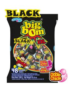 Americandy Big Bom XXL Black Lollipops Double Chicle with Double Bubble Gum Filling- 48pcs