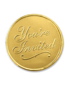 PaperDirect Gold Youre Invited Round Embossed Foil Seals 48 Count