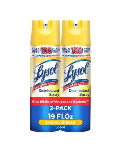 Lysol Disinfectant Spray Sanitizing and Antibacterial Spray For Disinfecting and Deodorizing Lemon Breeze 19 Fl Oz Pack of 2 Packaging May Vary