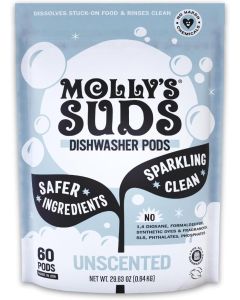 Mollys Suds Dishwasher Pods Clean Dishwasher Detergent Cuts Grease Rinses Clean ResidueFree for Sparkling Dishes 60 AutoRelease Tabs Unscented