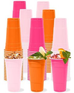 Yiaoyinnz 48Pcs Pink and Orange Plastic Cups Party Supplies Light Hot Pink Orange Plastic Cup 12oz Disposable Cups for Wedding Birthday Bridal Baby Shower Summer Bachelorette Party Decor Favor