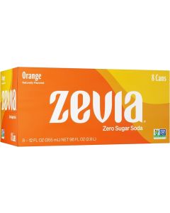 Zevia Zero Sugar Orange Soda, 12 oz Cans (8-Pack) – Naturally Sweetened, Non-GMO, Gluten-Free, Vegan