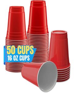 1InTheHome Red Plastic Cups 16 oz, Disposable Cups for Party 50 Pack