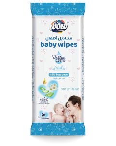WOW Baby Wipes - Mild Fragrance 99% Water Wipes / Extra Thick Long Wipes with Organic Aloe Vera, Chamomile Extract and Vitamin E, Gentle on sensitive skin/ 26's Single Pack